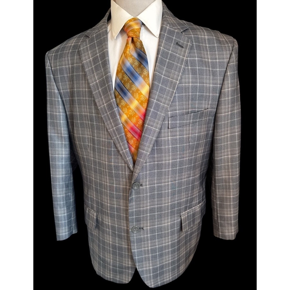 Vinci Blazer Mens Sz 46S Gray Glen Plaid Sport Coat Jacket Italy Designed